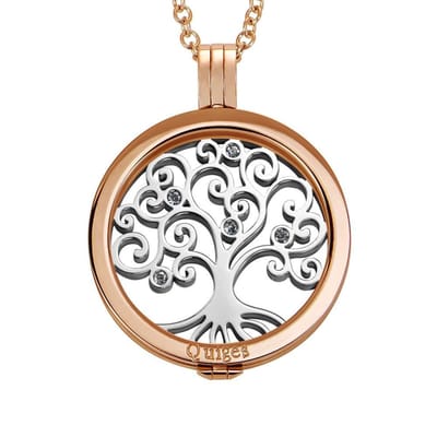 Quiges - Munthouder met Ketting en Munt 33mm Zirkonia Levensboom - RVS Rosegoudkleurig - ERHS484