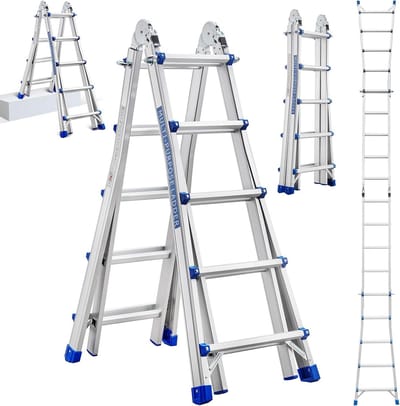 Aluminium Multifunctionele Ladder 5.1M - 3-in-1 Telescopische Vouwladder met 4x5 Treden - 150 kg Belastbaarheid