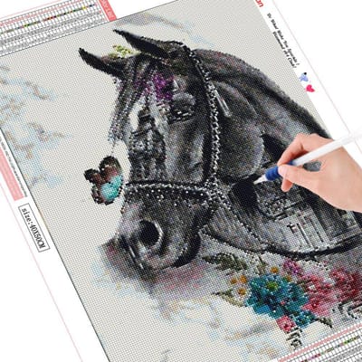 Peinture diamant cheval complet 5D, broderie diamant, affichage complet, mosaïque d'animaux, image 20X30 black