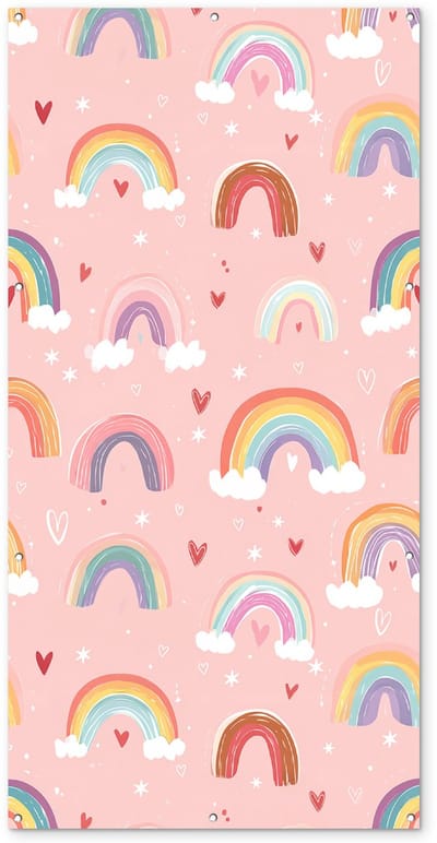 Tuinposter 100x200 cm - Tuindecoratie Regenboog - Patroon - Pastel - Handgetekend - Poster voor in de tuin - Buiten decoratie - Schutting tuinschilderij - Tuindoek muurdecoratie - Wanddecoratie balkondoek