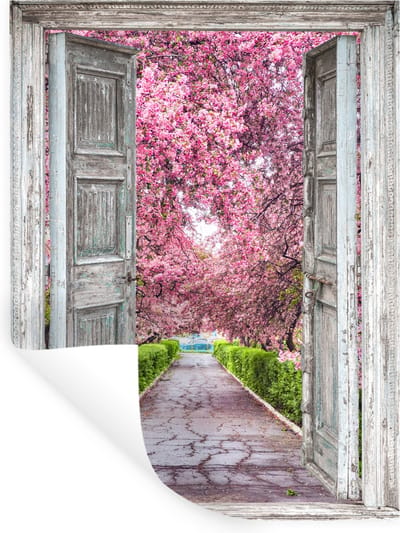 Muurstickers - Sticker Folie - Sakura - Doorkijk - Boom - Kersenbloesem - 30x40 cm - Plakfolie - Muurstickers Kinderkamer - Zelfklevend Behang - Zelfklevend behangpapier - Stickerfolie