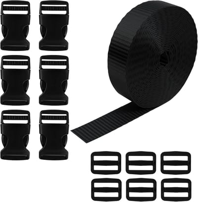 Polyester band set - Bevestigingsmateriaal - Bagage repareren - Met 12 gespen - 6 meter - Zwart