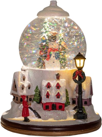 Anna's Collection Snowglobe landschap - wit - met sneeuwpop - 21 cm - sneeuwbol lantaarn - kerst cadeau - kerstdecoratie
