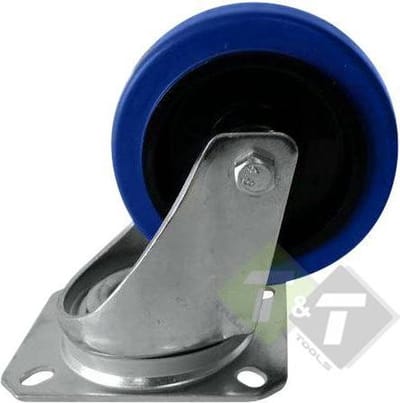 Flightcase Zwenkwiel - blue wheel - 100mm diameter - belastbaar tot 200KG