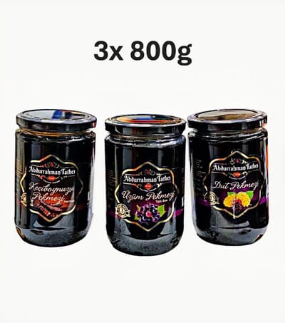 Abdurrahman Tatlıcı Mix Pekmez 3x 800g – Druiven-, Moerbei- & Johannesbroodmelasse – 100% Natuurlijk – Zonder Toegevoegde Suiker – Puur & Onbewerkt – Traditioneel Turks