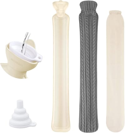 Lange Warmwaterkruik met Gebreide Hoes - 2 Liter - Perfect voor Nek, Taille en Schouder