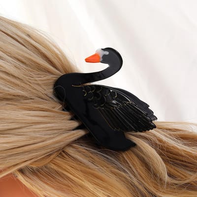 Pince à cheveux élégante en acrylique, 1 pièce, en forme de cygne, antidérapante, accessoire pour cheveux pour femmes noir