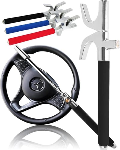 Stuurslot Auto – Stuurslot Camper Met 3 Sleutels - Anti-diefstal –Intrekbaar Stuurslot - Zwart