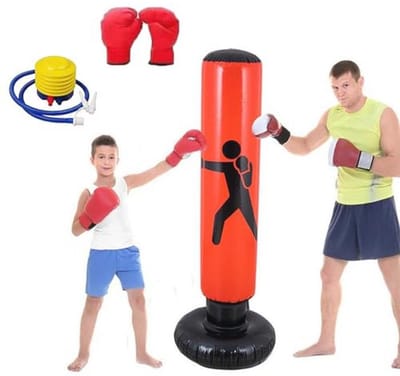 Quintrost Bokszak voor kinderen, 160 cm staande bokszak, opblaasbare trainingsbokszak met luchtpomp en bokshandschoenen voor karate, kickboksen, jongens en meisjes van 3-12 jaar