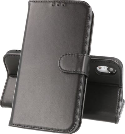 Echt Lederen Book Case Hoesje - Leren Portemonnee Telefoonhoesje - Geschikt voor iPhone XR - Zwart
