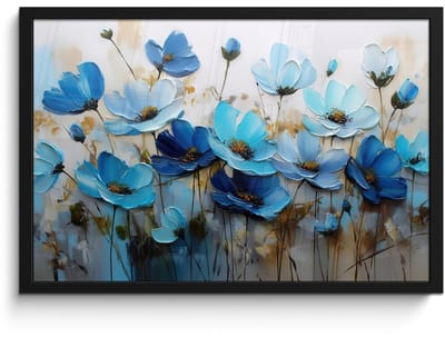 Poster in lijst - Fotolijst 60x40 cm - Posters - Bloemen - Schilderij - Blauw - Posterlijst zwart - Decoratie - Wanddecoratie woonkamer - Muurdecoratie slaapkamer