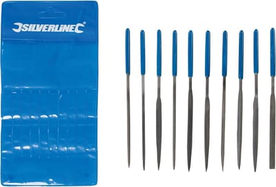 Silverline 10-delige naaldvijlenset - diverse vormen - conische punten - inclusief opbergzakje
