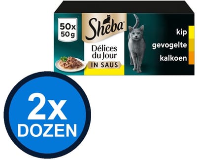 2x Sheba - Délices Du Jour Pouch Saus Gevogelte Sel Multipack (50x50g) - Kattenvoer Natvoer - 2.5 kg