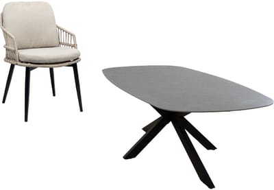 7-delige tuinset | 6 Isabel tuinstoelen | Tuintafel Barletta 240x115cm | Sand & Black Desert Pearl