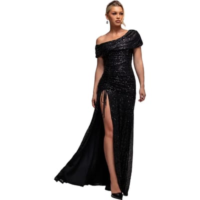 Langere Strakke Jurk Met Strapless Schouders En Kettinghals Voor Vrouwen Goddiva
