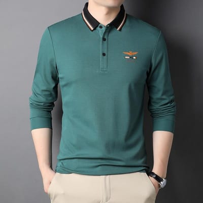 Lente Nieuw Heren Revers Losse Lange Mouw T-shirt Koreaanse Stijl Jonge en Middelbare Leeftijd Heren Casual Effen Kleur Poloshirt XXXL