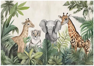 WALLARENA - Fotobehang - 150x105 cm - leuke jungle dieren voor de kinderkamer