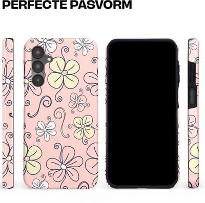 Casetastic hoesje geschikt voor Samsung Galaxy A16 - Dubbellaagse bescherming - Pastel Perzik Doodle Peach Bloemen - Fashion Case - Zand Zilver Lichtroze