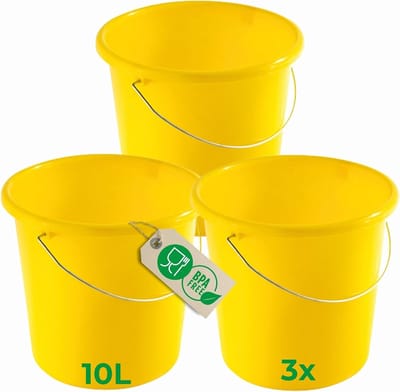 Novaliv 3 stuks emmer 10L geel met maatverdeling - schoonmaak emmer 10 liter? 28,5 cm Praktische alleskunner met schaalverdeling voor huishouden & tuin ideaal als huishoudemmer, wateremmer, dweilemmer, emmer