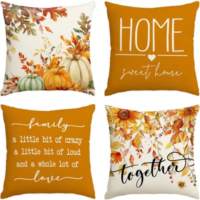 Dailygoods - Set van 4 Kussenslopen - Pompoenen en Zonnebloemen voor Woonkamer