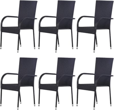 Tuinstoelen Stapelbaar - Buitenstoelen Set - Buiten Zitten - Waterdicht Polyrotan - 6 Stuks - Zwart