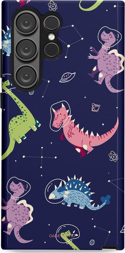 Casetastic hoesje geschikt voor Samsung Galaxy S23 Ultra - Dubbellaagse bescherming - Rex in de ruimte - Fashion Case - Donkerblauw Donkergrijs