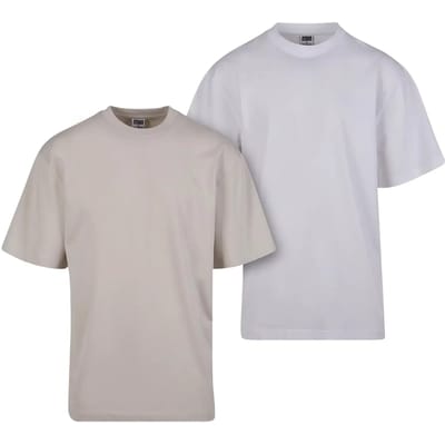 Urban Classics - Tall 2pack Heren Tshirt - S - Gebroken wit/Wit