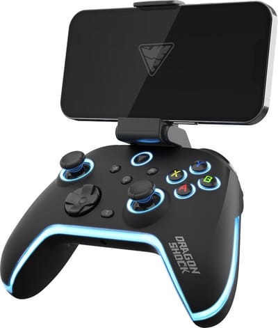 DragonShock - AURORA PLUS Zwart Draadloze RGB Controller met telefoonondersteuning voor Android, IOS, PS3 en PC | Turbomodus, 800mAh