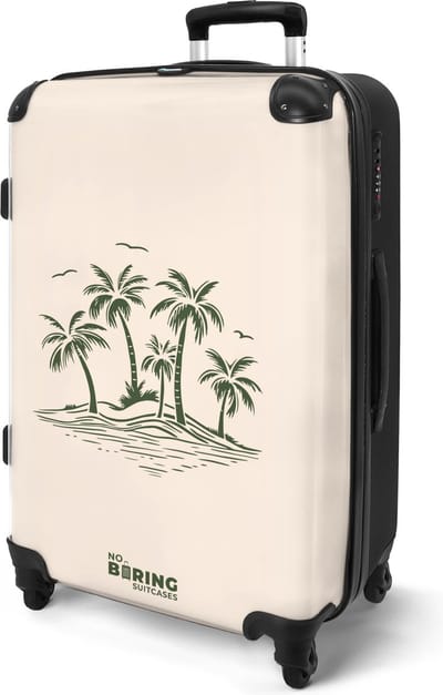 NoBoringSuitcases.com® - Koffer groot - Rolkoffer lichtgewicht - Beige met groene palmbomen - Reiskoffer met 4 wielen - Grote reis trolley XL - Luggage suitcase - Hardcase reistrolley medium - 20 kg bagage
