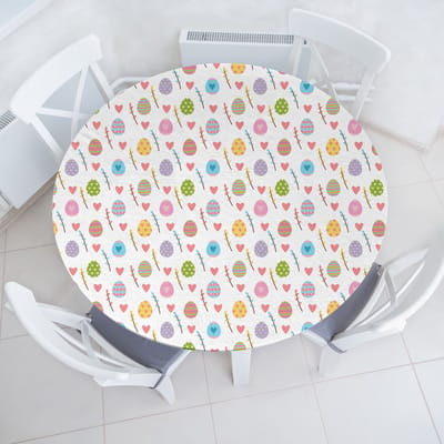 New Bed Pasen Kleurige Eieren Bladeren Harten Rekbare Ronde Tafellaken, Elastische Stof Tafelhoes rondom 91 cm - 102 cm Diameter