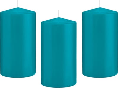 Trend Candles Cilinderkaars/stompkaars - 8x - turquoise - 8 x 15 cm - 69 branduren - horeca kaarsen