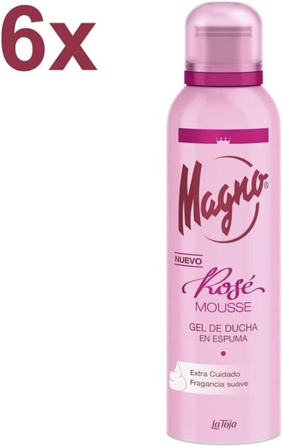 Magno Rosé Mousse – Douchegel in Schuim – Extra Verzorging – Zachte Geur – 6x 200 ml – Voordeelverpakking