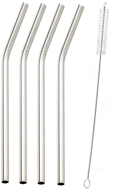 RVS Rietjes | Set van 4 | Herbruikbare Gebogen Rietjes | 21 cm | Inclusief Schoonmaakborstel | Duurzaam & BPA-vrij
