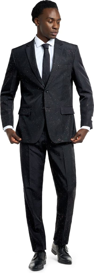 OppoSuits Glitzy Glitter - Heren Pak - Glitter Kostuum - Kerst - Oud en Nieuw - Carnavalskleding - Zwart - Maat EU 46