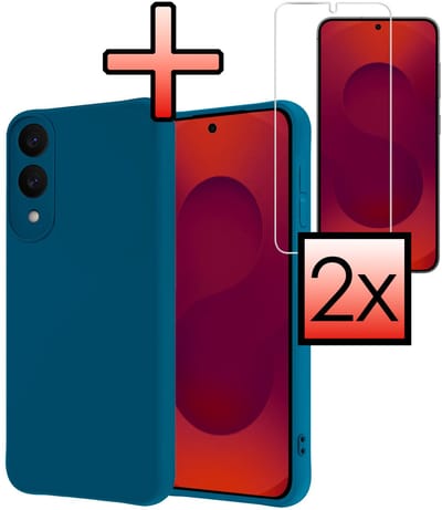 Hoesje - Met 2x Screenprotector - Geschikt voor Samsung Galaxy S25 Edge - Sterk & Shockproof - Back Cover - Siliconen Case - Telefoon Hoes - Donkerblauw