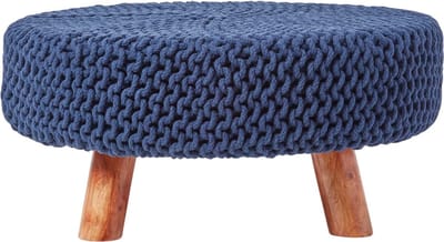 Homescapes Gebreide voetenbank, 30 cm hoog, marineblauw