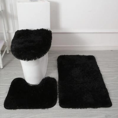 3 STKS/set Effen Kleur Huis Tapijten Toiletdeksel Hoes Kleden Kit Antislip Voetmat voor Badkamervloer Badkleed Voetmat 3PCS set zwart