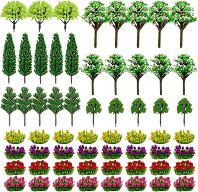 60 stuks miniatuurbomen en bloemenclusters voor diorama's en modelspoorbanen
