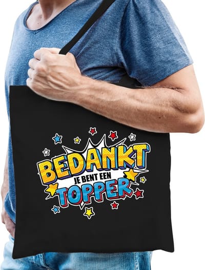 Bedankt topper katoenen tas zwart voor heren - cadeau / verjaardag tassen - kado / tasje / shopper