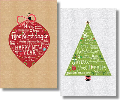 40 Kerstkaarten - Folie - Witte envelop - 10,5 x 16 cm - 2 motieven