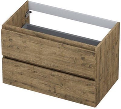 INK Wastafelonderkast - 80x45x52cm - 2 lades - greeploos - houten keerlijst - MFC Naturel eiken