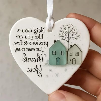 Hartvormig zeeglas ornament - Bedankt buren, waardevolle herinneringen, cadeau voor buren, decoratie voor raam en muur, vriendschap en afscheidsgeschenk