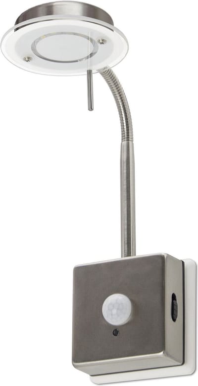 Trango 2608S LED-sensor nachtlampje in mat nikkel met automatische functie Direct 230V met bewegingssensor I Veiligheidslicht I Contactdoos lamp I Wandlamp I Oriëntatieverlichting I Kindernachtlamp