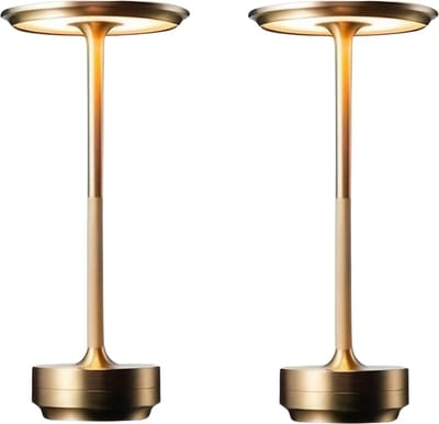 2x DreamGoods Oplaadbare Tafellamp - Draadloos & Dimbaar - Touch Bediening - voor Binnen & Buiten - Oplaadbaar - Tafellamp op Batterijen - Accu - Tafellampen zonder Snoer - Decoratie Woonkamer, Slaapkamer & Tuin - Tafel lamp - Industrieel - Goud