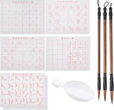 Set van 10 Chinese Calligraphy Pens, Water Schrijfpapier, Traditionele Penseel en Waterkom voor Calligrafie