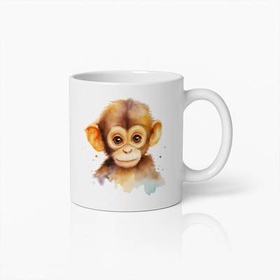 Schattige Baby Aap Mok 330ml – Lief Aquarel Dier Ontwerp Koffiebeker – Perfect Cadeau voor Kinderen, Dierenliefhebbers & Natuurfans