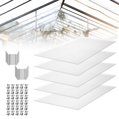 Froadp 42 Stuks Polycarbonaat Platen (30,75 m簡) - 605x1210x4mm Dubbelwandig UV-bestendig Kasplaten Set met Klemmen & Z-Clips