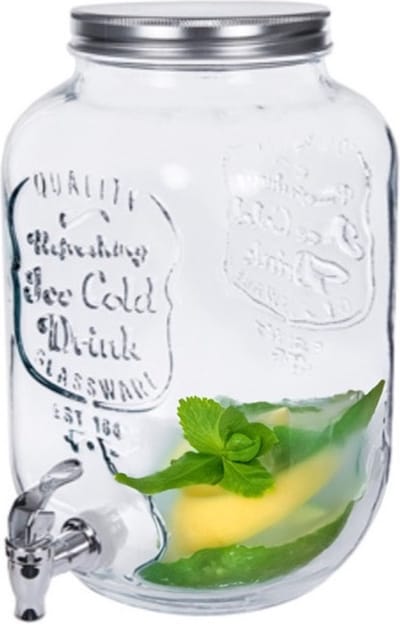 Alessandro Drankdispenser Sol met kraantje - 8 liter - glas - limonadetap - waterdispenser - D18,5 x H31,5 cm