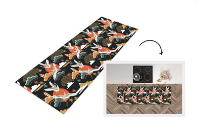 Keukenloper 150x50 cm - Keukenmat vinyl Kraanvogel - Wolken - Japan - Patroon - Keukenmatten loper - Keuken vloerkleed tapijt