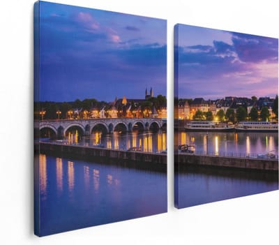 Artaza Canvas Schilderij Tweeluik Maastricht Maas Rivier bij de Sint Servaasbrug - 120x80 - Foto Op Canvas - Canvas Print